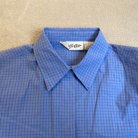 Yves St. Clair Womans Shirt Size 12 Blue Checkered Button-Up Long Sleeve Classic - Picture 6 of 7